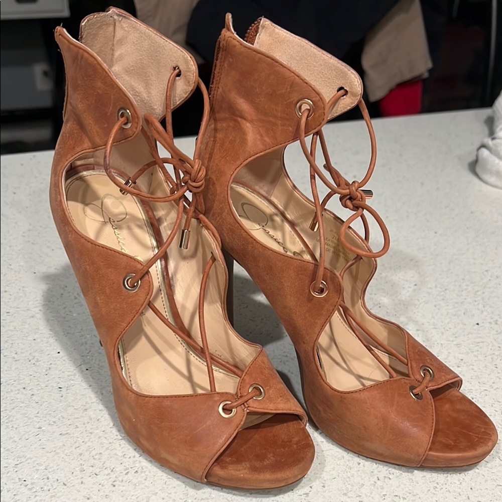 Jessica Simpson Tan Lace-Up Heels